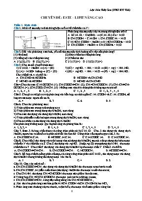 Bài tập khó môn Hóa học - Phần Este - Lipit nâng cao